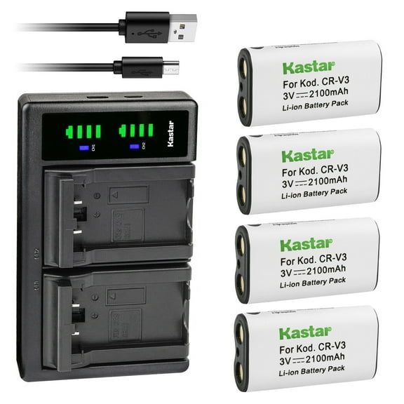 Kastar 4-Pack CR-V3 Battery and LTD2 USB Charger Replacement for OlympusLB-01, LB01, LB01E, E10, E-100 RS, E-20N, FE-100, FE-110, FE-120, SP-310, SP-350, SP-500UZ Digital Camera