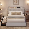 thumbnail image 3 of Full Size Bed Frame with Storage Headboard & 2 Drawers - Boucle Upholstered Platform Bed with Built-in Bookcase, Sturdy Wooden Slats, Noise-Free, No Box Spring Needed, Easy Assembly, Grey, 3 of 8
