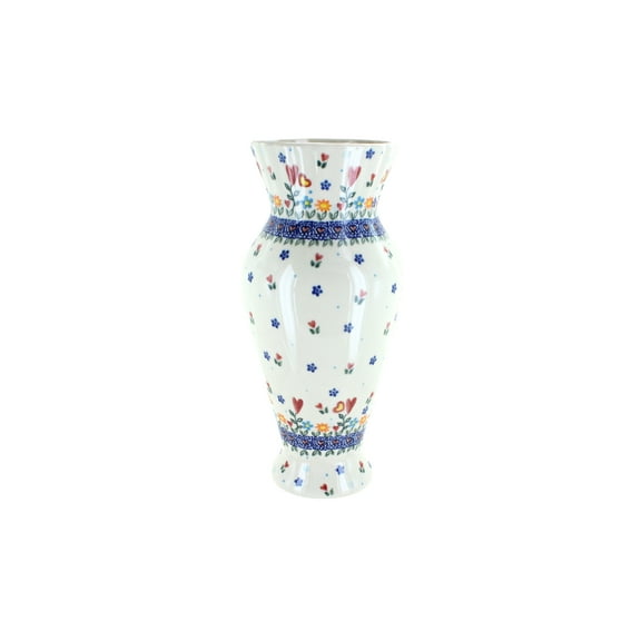 Blue Rose Polish Pottery Indoor Tabletop Hearts & Flowers Tall Vase
