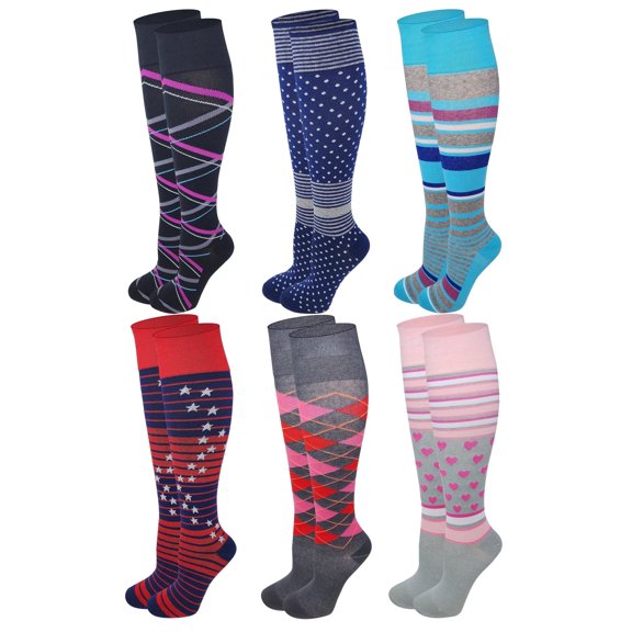 Dr. Shams Sports, Travelers, Anti-Fatigue, Graduated Compression Knee High Socks 6 Pairs Pack
