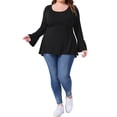 thumbnail image 2 of Agnes Orinda Women's Plus Size Tunic Blouse High Low Hem Long Bell Sleeve Crew Neck Casual Flared Top 1X Black, 2 of 6