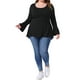 thumbnail image 2 of Blusa de túnica de mujer plus size Agnes Orinda con dobladillo alto-bajo, mangas largas de campana, cuello redondo, top casual acampanado 4X negro, 2 of 6