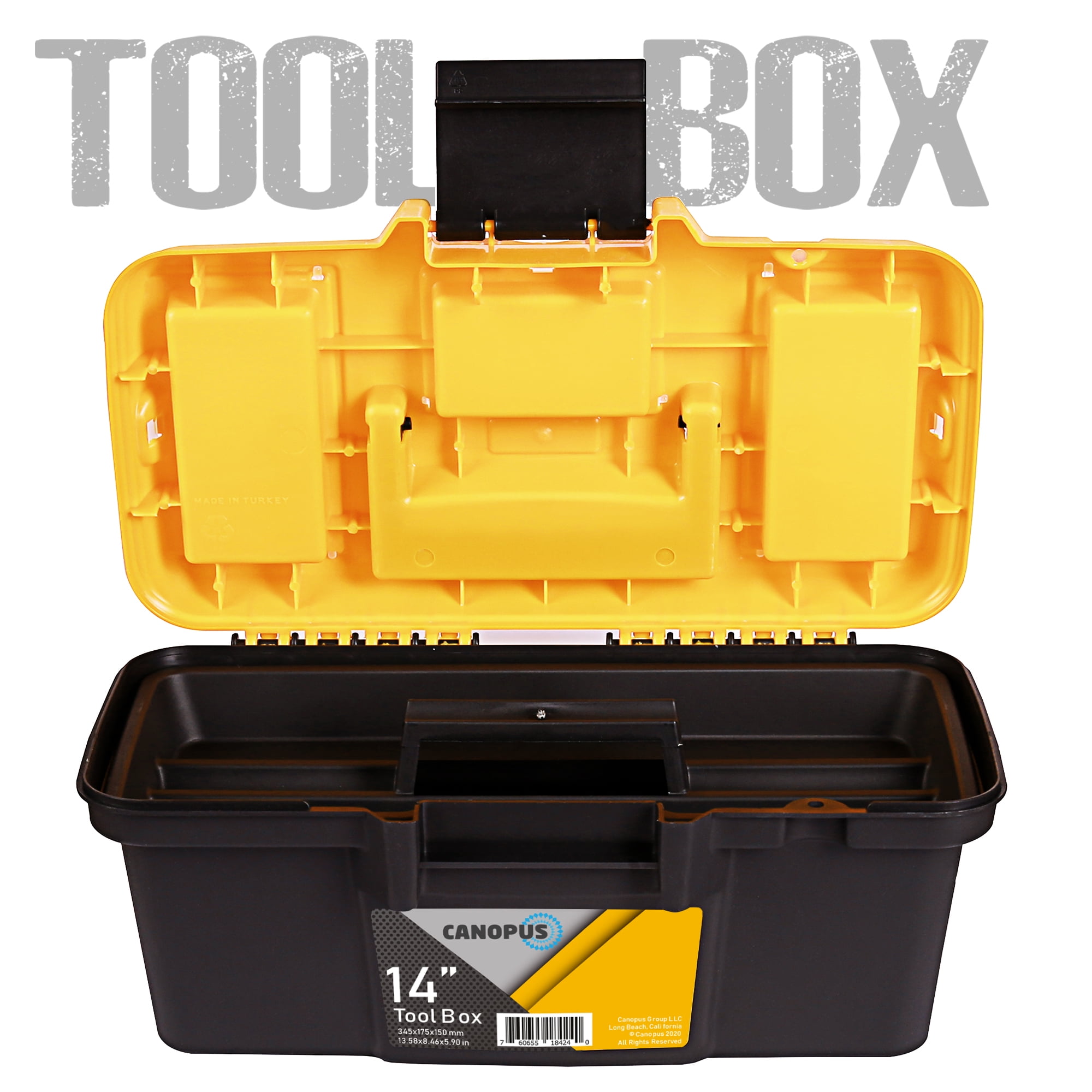 GANCHUN 14-Inch Plastic Toolbox with Removable Tray and Lock, Portable Tool  Box for Home and Industrial Maintenance