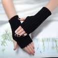 thumbnail image 5 of Snow Gloves Women's Solid Color Knitted Wool Half Finger Long Gloves Warm Arm Sleeves Winter Gloves Red One Size, 5 of 6