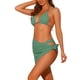 thumbnail image 4 of Conjuntos de bikini de 3 piezas para mujer, con halter, malla hueca y pareo, falda de playa, traje de baño grande en gris y verde, 4 of 5