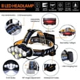 thumbnail image 2 of Linterna frontal de 8 LED, luz COB roja/blanca, faro superbrillante, recargable por USB para pesca nocturna al aire libre, senderismo, camping (1 juego), 2 of 5