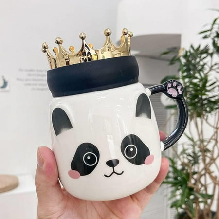 

Pengpaig Cartoon panda crown ceramic cup with cover insulation handle mug gifts male and female students coffee cups are sold one by one open your eyes and shut up A