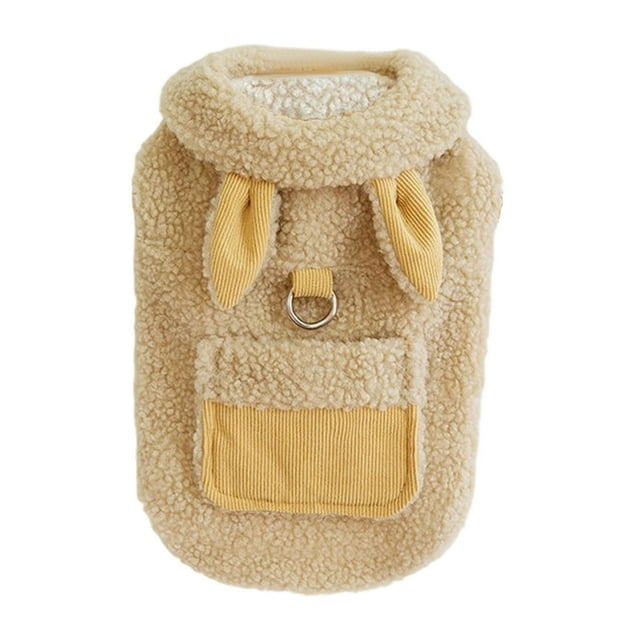 Sleeveless Windproof Winter Coat for Small Dogs and Cats with Adorable Ear Pockets and Secure Belt Loop
