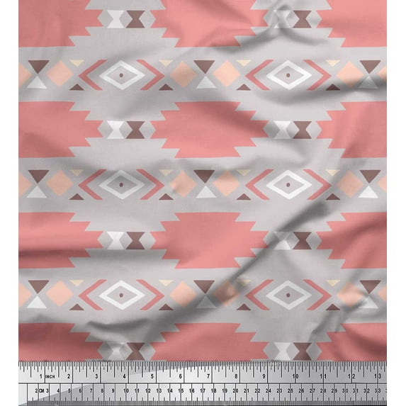 Soimoi Gray Heavy Satin Fabric Aztec Geometric Print Fabric by Yard 54 Inch Wide