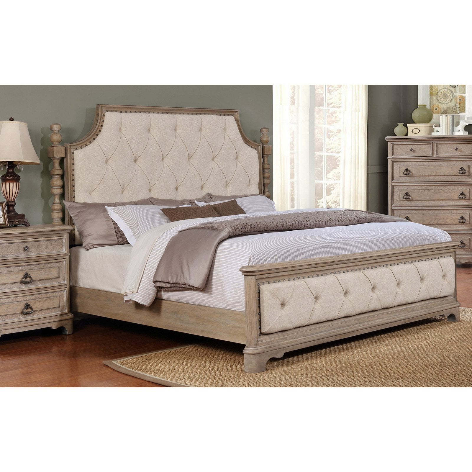 Roundhill Furniture Piraeus Upholstered Low Profile Bed with Nailhead