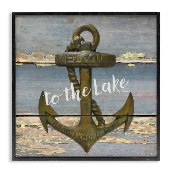 Stupell Industries Rustic Lodge Rustic Welcome Anchor Black Framed Giclee Art, 24 x 24, by Graffitee Studios