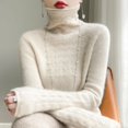 thumbnail image 1 of Suéter de lana con cuello alto para mujer, ropa de otoño e invierno lista para usar, suéter de cuello alto hueco, camisa de punto que combina con todo, 1 of 6