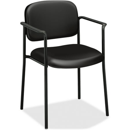 HON Scatter Stacking Guest Chair with Fixed Arms, SofThread Leather, in Black