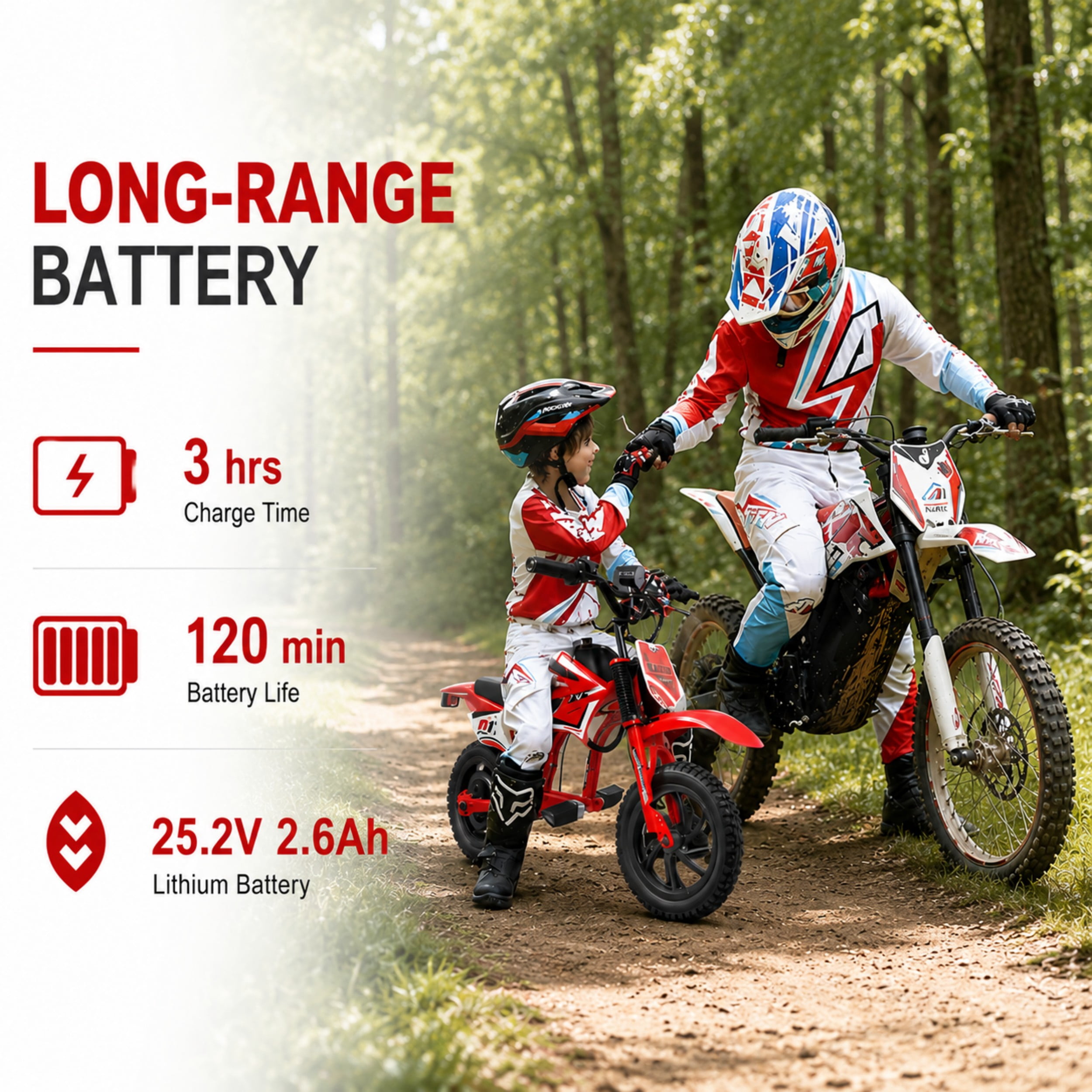 Nexrid MT750 Electric Dirt Bike, Red with Decals, 300W Motor, 10 mph Max Speed, 25.2V 2600mAh Battery, Electric Ride On for Kids