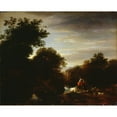 thumbnail image 2 of Nicolaes Pietersz. Berchem 14x12 Gold Ornate Wood Frame and Double Matted Museum Art Print Titled - Peasants at a Ford, 2 of 4