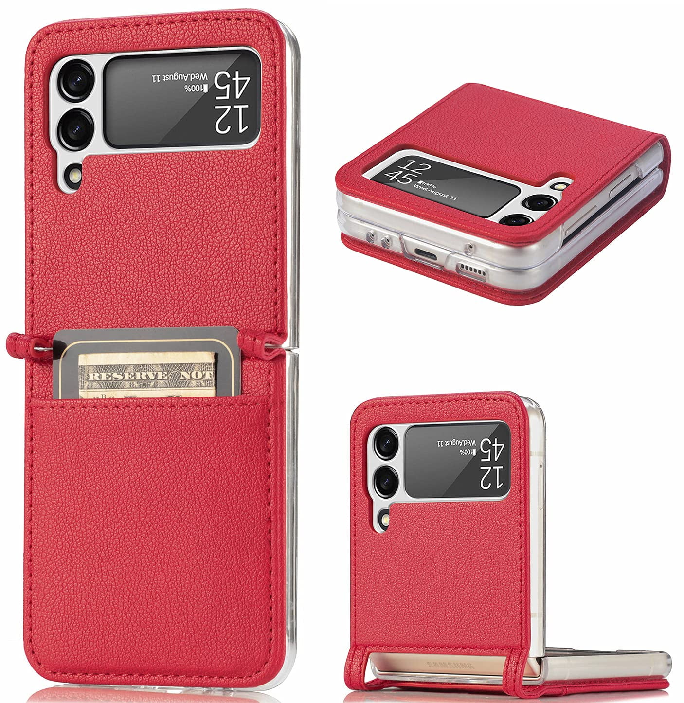 Lankey for Samsung Galaxy Z Flip 3 Case, Slim Flit Premium Lychee