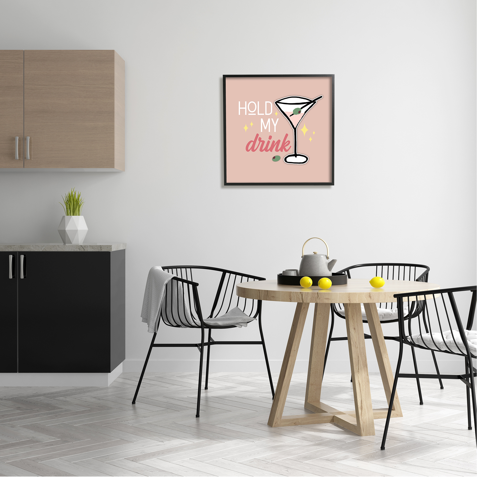 Stupell Industries Hold My Drink Martini Food & Beverage Painting Black Framed Art Print Wall Art, 24 x 24