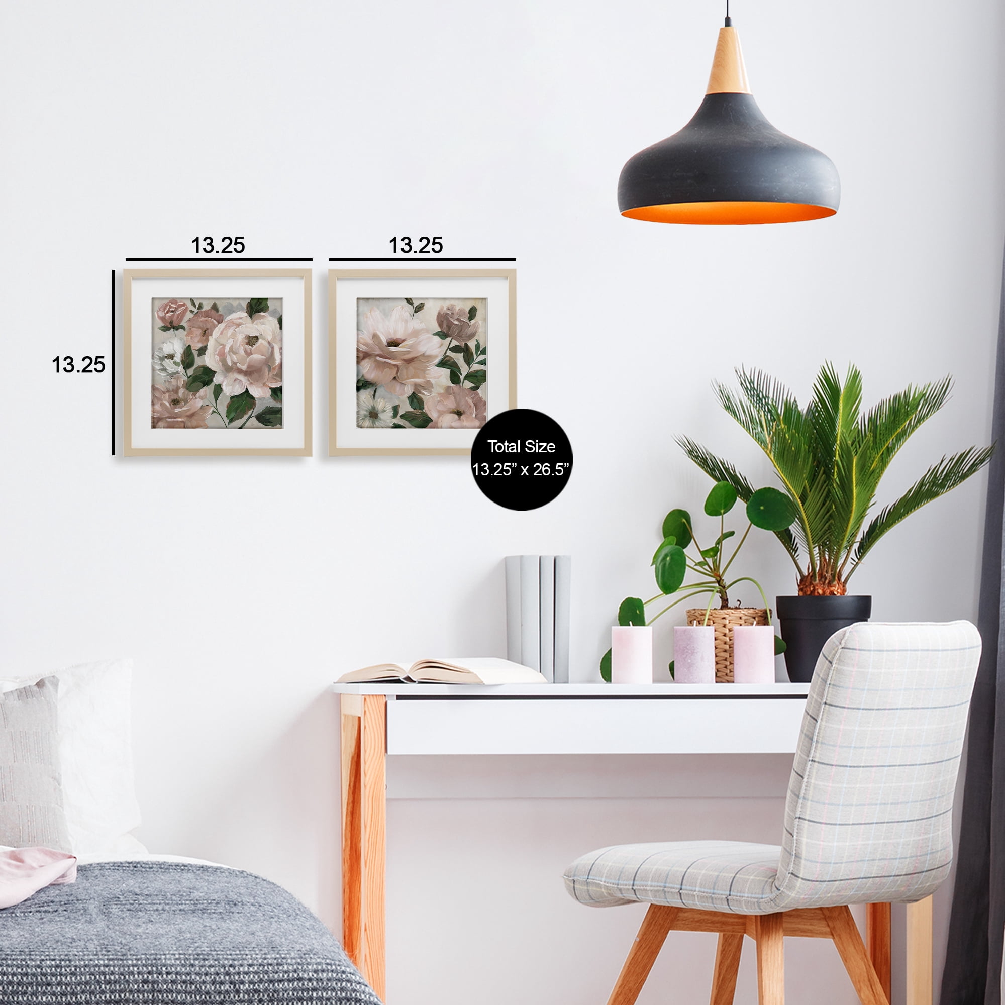 Stupell Industries Elegant Blush Peonies & Leaves 2 Piece Birch Framed Print Under Glass Set, design by Nan
