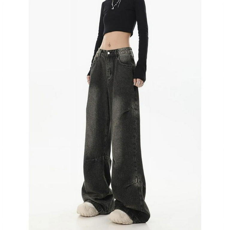 Y2k Vintage Black Jeans Women Streetwear Baggy Denim Pants Y2k Vintage Black Jeans Women Streetwear Baggy Denim Pants