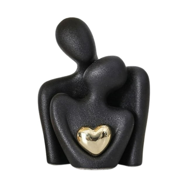 Mini estatua de pareja, escultura abstracta, decoración del hogar, escultura de pareja de cerámica para el día de San Valentín, sala de estar, Negro