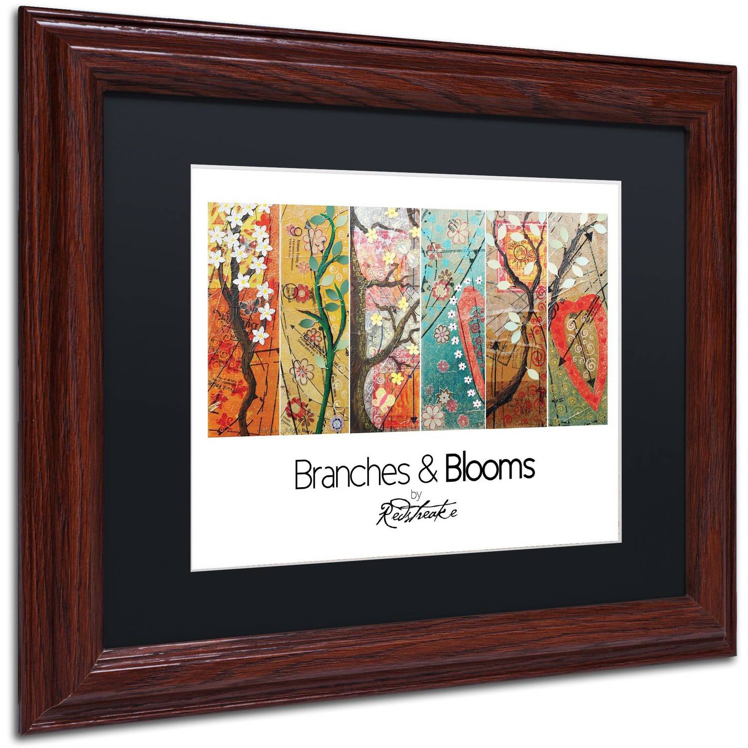 Trademark Fine Art "Branches and Blooms" Canvas Art by Jennifer Redstreake Black Matte, Wood Frame