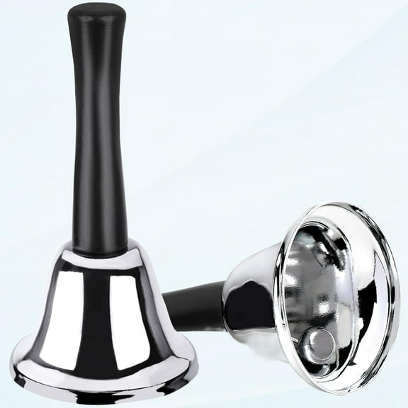 2 Pack Hand Bells, Silver Steel Bells, Ringing Bells with Handle, Dinner Bells for Interior Classroom Bells, for Food Lines, Alarm, Jingle, Ringing Bells (Silver)