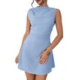 thumbnail image 3 of Women'S Mini Dress Ruched Mock Neck Sleeveless A Line Party Summer Dresses Blue S, 3 of 9