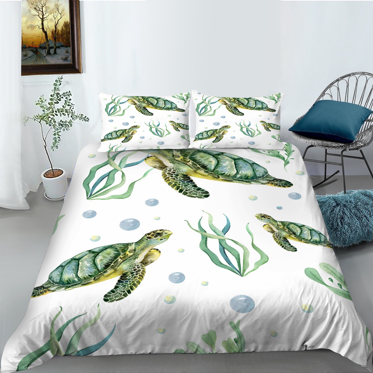 Turtle Print Comforter Set,Tortoise Bedding Sets,Super Soft and