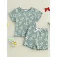 thumbnail image 4 of Suealasg Toddler Baby Girl Summer Outfits Bow Pattern Ruffled Trim Crew Neck Short Sleeve T-Shirt with Shorts 2 Pcs Set, 4 of 9