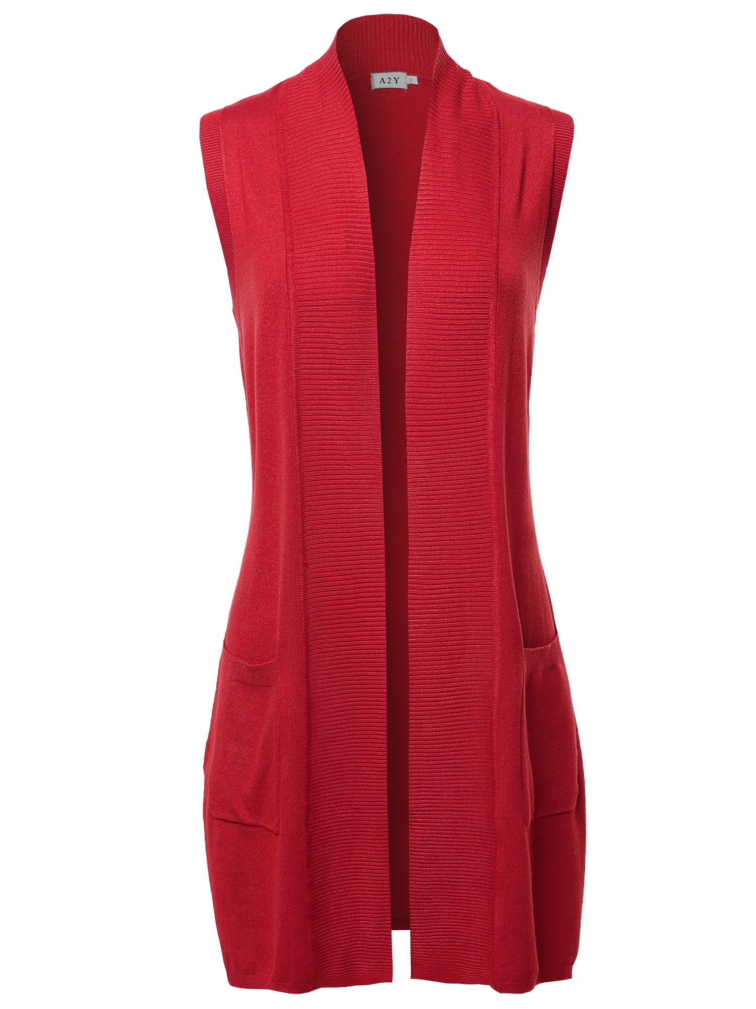 Women Red Front Button Extended Sleeves Pocket Sweater