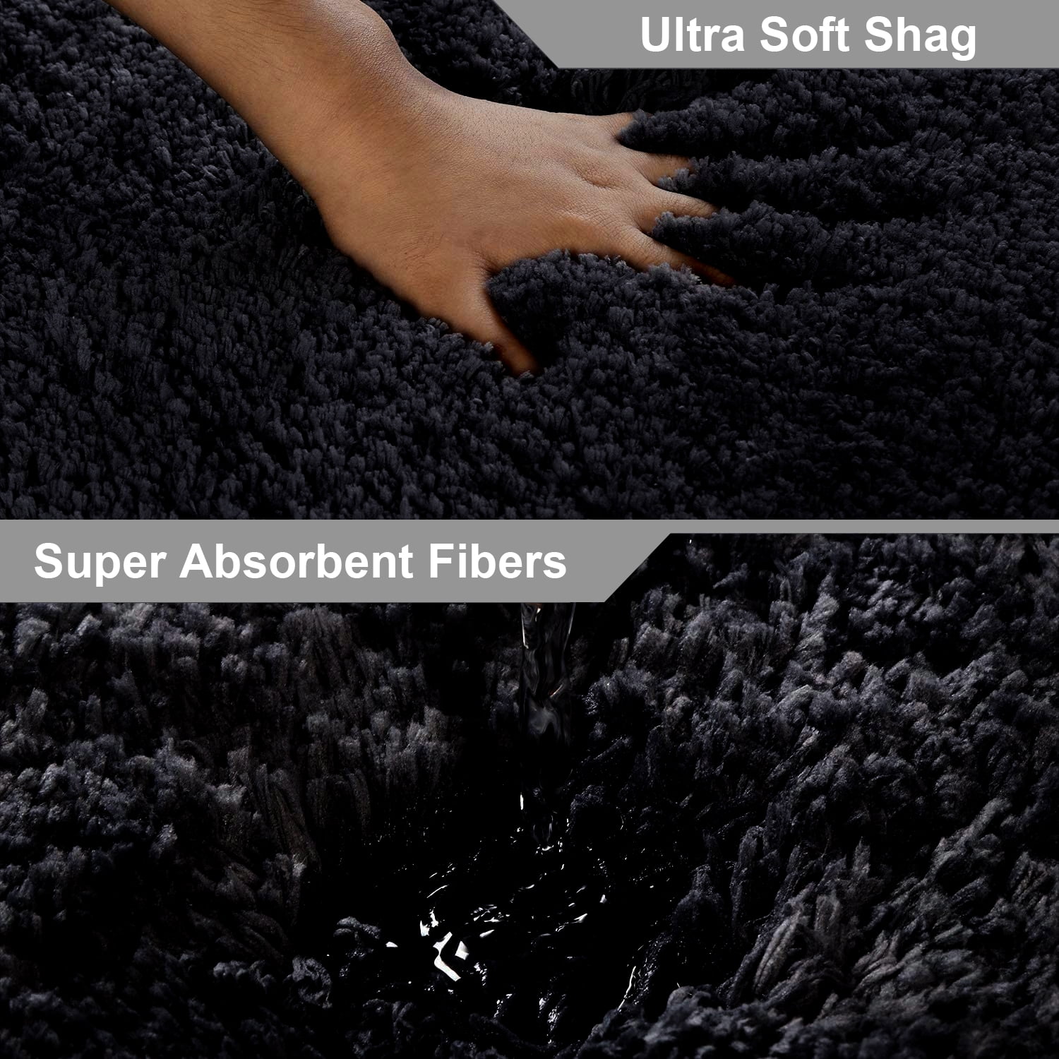 Astarin Soft and Plush Modern Non-Slip Black Microfiber Bath Rug, 20" x 32", Super Absorbent