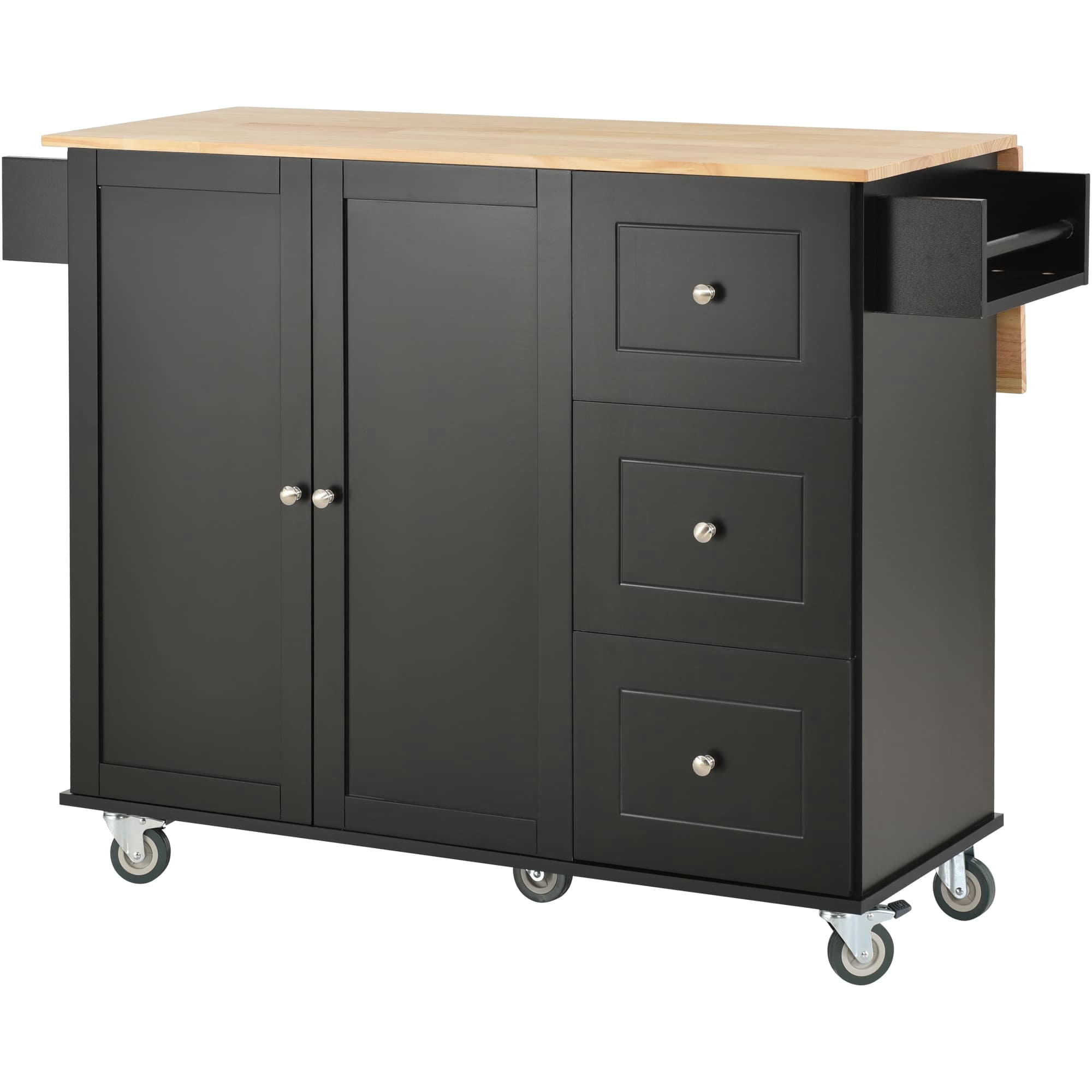 MAYEERTY Rolling Mobile Kitchen Island with Drop Leaf, Locking Wheels & Storage Cabinet