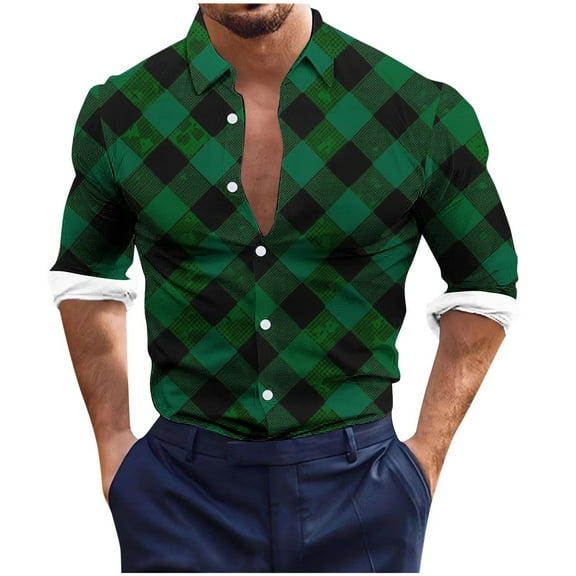 Aimik Hanes Up to 65% off Clearance Men's Long Sleeve Plaid Shirts Button Down Dress Shirts Casual Regular Fit Shirts-Green L