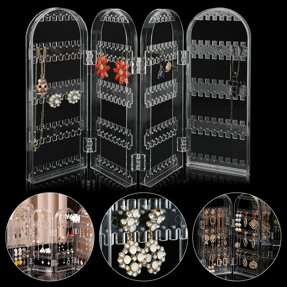 Earring Holder Jewelry Organizer, Foldable Clear Acrylic Jewelry Earring Screen Display Stand Organizer Holder, 240 Hole 4 Tiers 4 Doors for 120 Pairs of Earrings