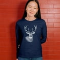 thumbnail image 4 of Deer Portrait Women's Long Sleeve T-shirt Monochrome Buck Head Nature Whitetail Wildlife Antlers Forest Rustic Hunt Trophy, 4 of 7