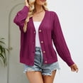 thumbnail image 6 of CILENON Women's Fashion Cropped Cardigan Sweaters for Women Long Sleeve Crochet Knit Open Front V Neck Button Up Tops (Purple,L), 6 of 6