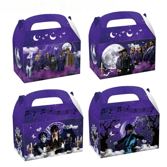 12 Pcs Party Favor Candy Boxes for Wednesday Theme Birthday Party Supplies Decor,Girls Kids Birthday Game Party Kraft Paper Gift Bag Decorations