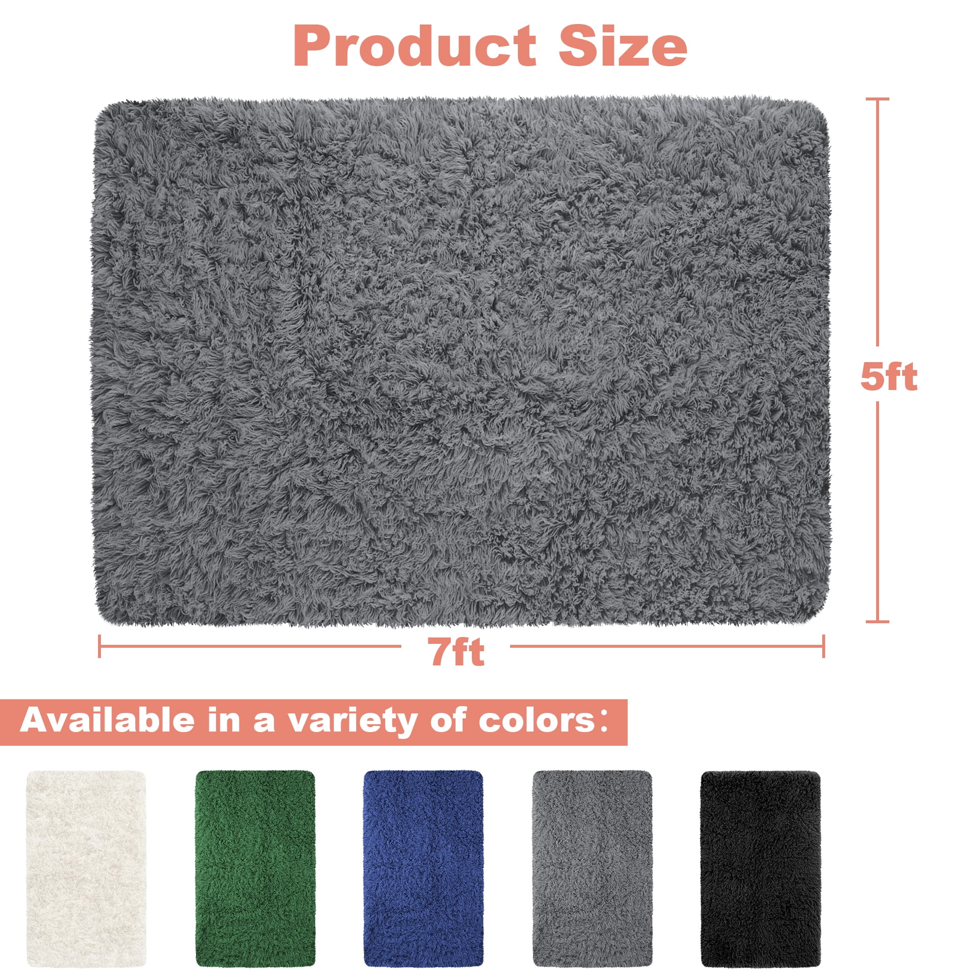 Nefoso Shag Area Rug, 5ft x 7ft Soft Fluffy Area Rugs for Living Room Bedroom Decor Carpet, Dark Gray