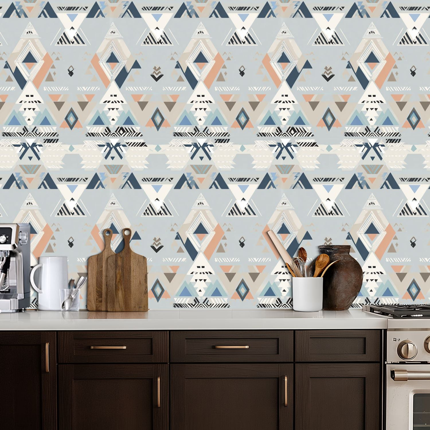 Peel and Stick Wallpaper 17.7in x 9.8ft Abstract Geometric Mountain Triangle Soft Pastel Tones Contact Paper Vinyl Waterproof Self Adhesive Wall Paper for Bedroom Shelf Cabinet Renter Friendly