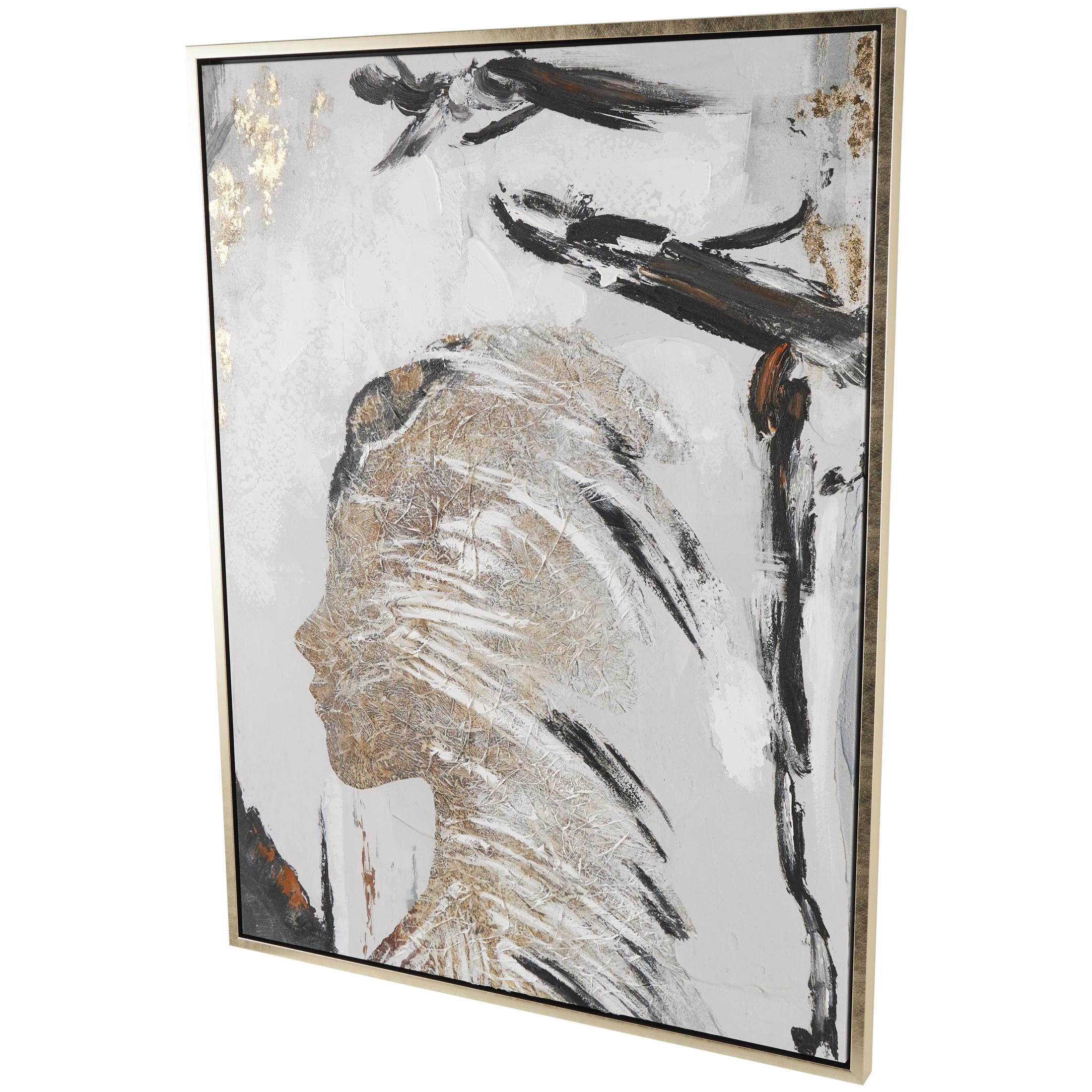 36" x 47" Women's Profile Abstract Framed Wall Art with Gold Foil Details and Black Accents, by DecMode