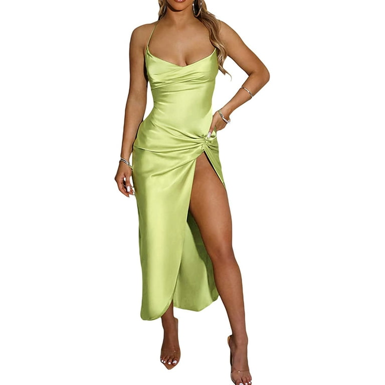  MAYSTEPPE Womens Satin Tube Strapless Dress Backless Cut Out  Formal Bodycon Dress Wedding Cocktail Party Sexy Maxi Dresses Green :  Clothing, Shoes & Jewelry