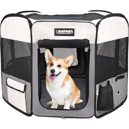 Portable Soft Dog Playpen 45 Inch Diameter x 24 Inch Height with Carry Bag for Puppies Cats Kittens Rabbits Indoor Outdoor Use