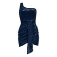 thumbnail image 5 of Women Off Shoulder Dress Blue Glitter Dress Carnival Dress Womens Sparkly Dress, 5 of 6