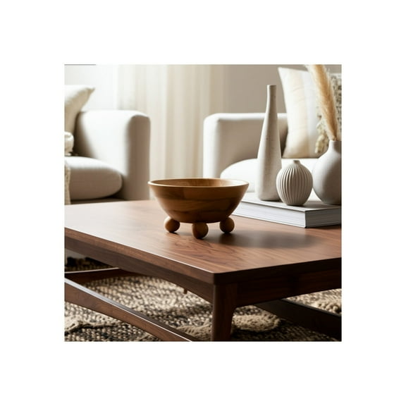 Mango Wood Decorative Bowl with Ball Feet - Handmade Rustic Wooden Centerpiece for Home & Office - Round Display Bowl - Brown - 6" Brown