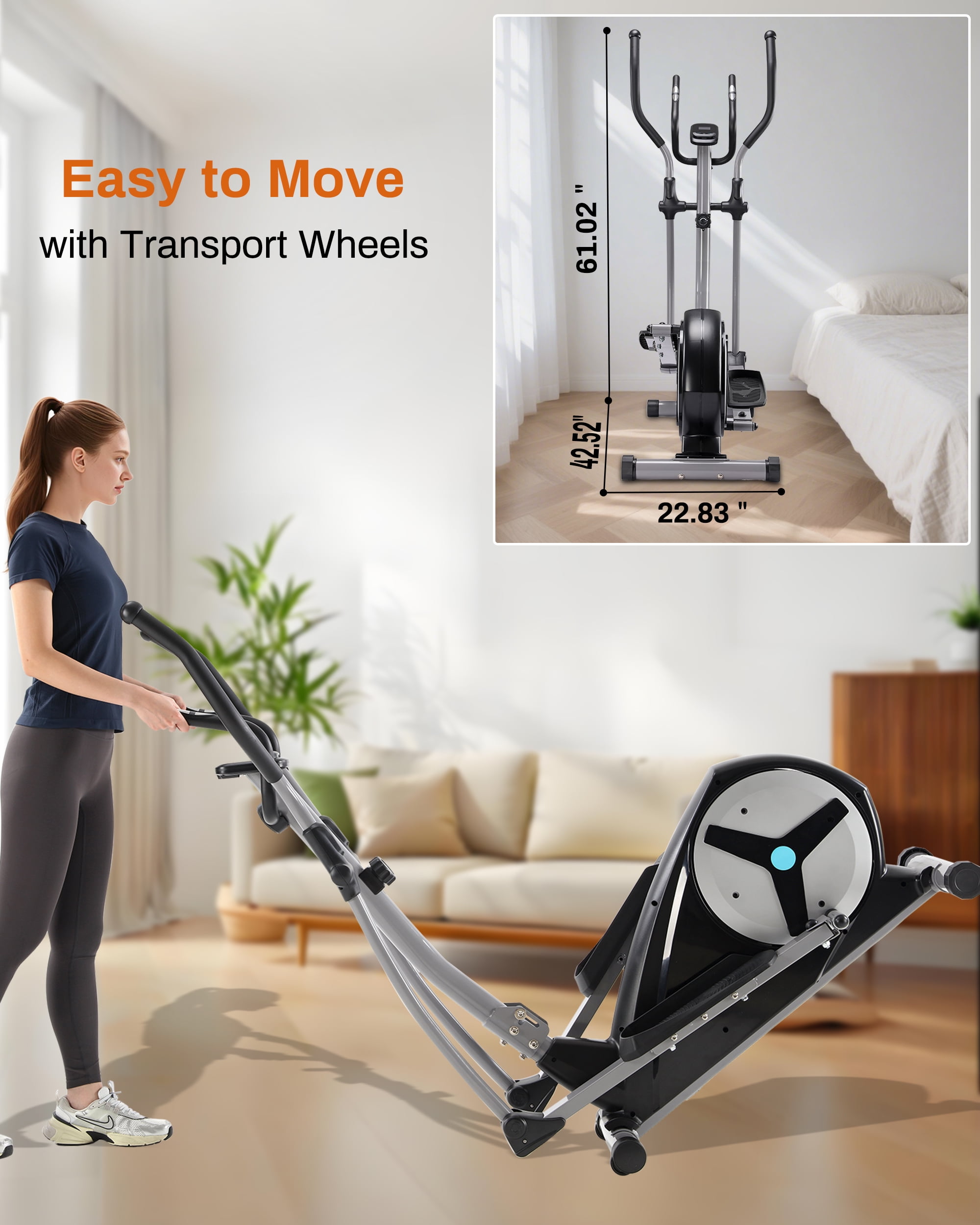BORGUSI Elliptical Exercise Machine, Magnetic Elliptical Machine for Home, Hyper-Quiet Elliptical Training Machines 16 Resistance Levels, Pulse Sensor, LCD Monitor 400LB Weight Capacity