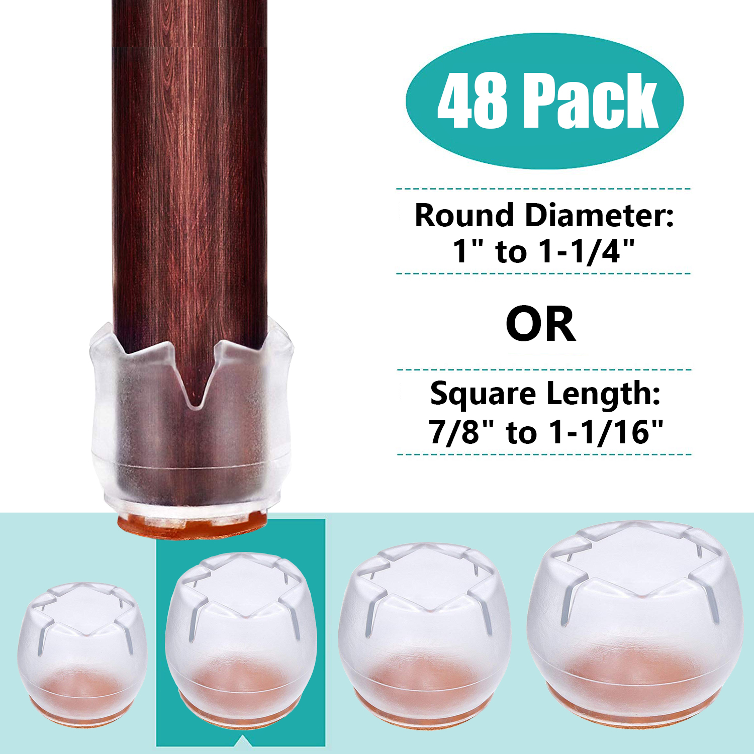 48 Pack Chair Leg Caps Silicone Furniture Table Feet Covers Protectors