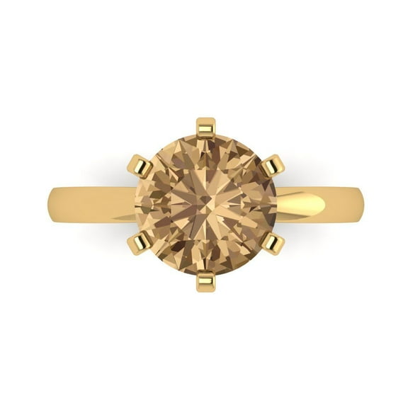 Solitaire Engagement Ring for Women - 3ct Simulated Champagne Diamond in 18K Yellow Gold Promise Ring