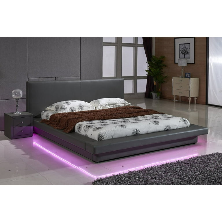 Us pride furniture faux leather on sale platform bed with led lights