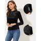 thumbnail image 2 of INSPIRE CHIC Camiseta casual de manga larga con cuello redondo y parte superior de terciopelo para mujer Negro S, 2 of 4