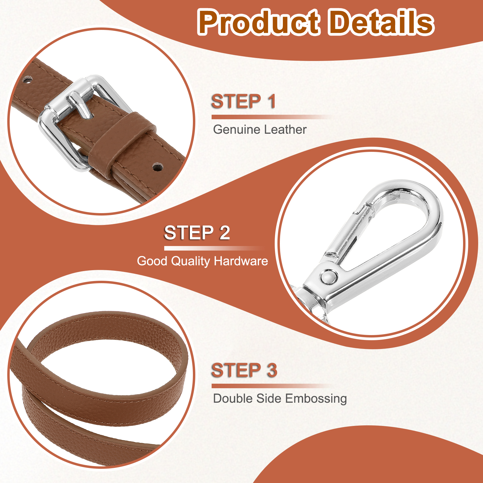 1" Genuine Leather Purse Strap for Bag (Caramel, Silver Buckle)